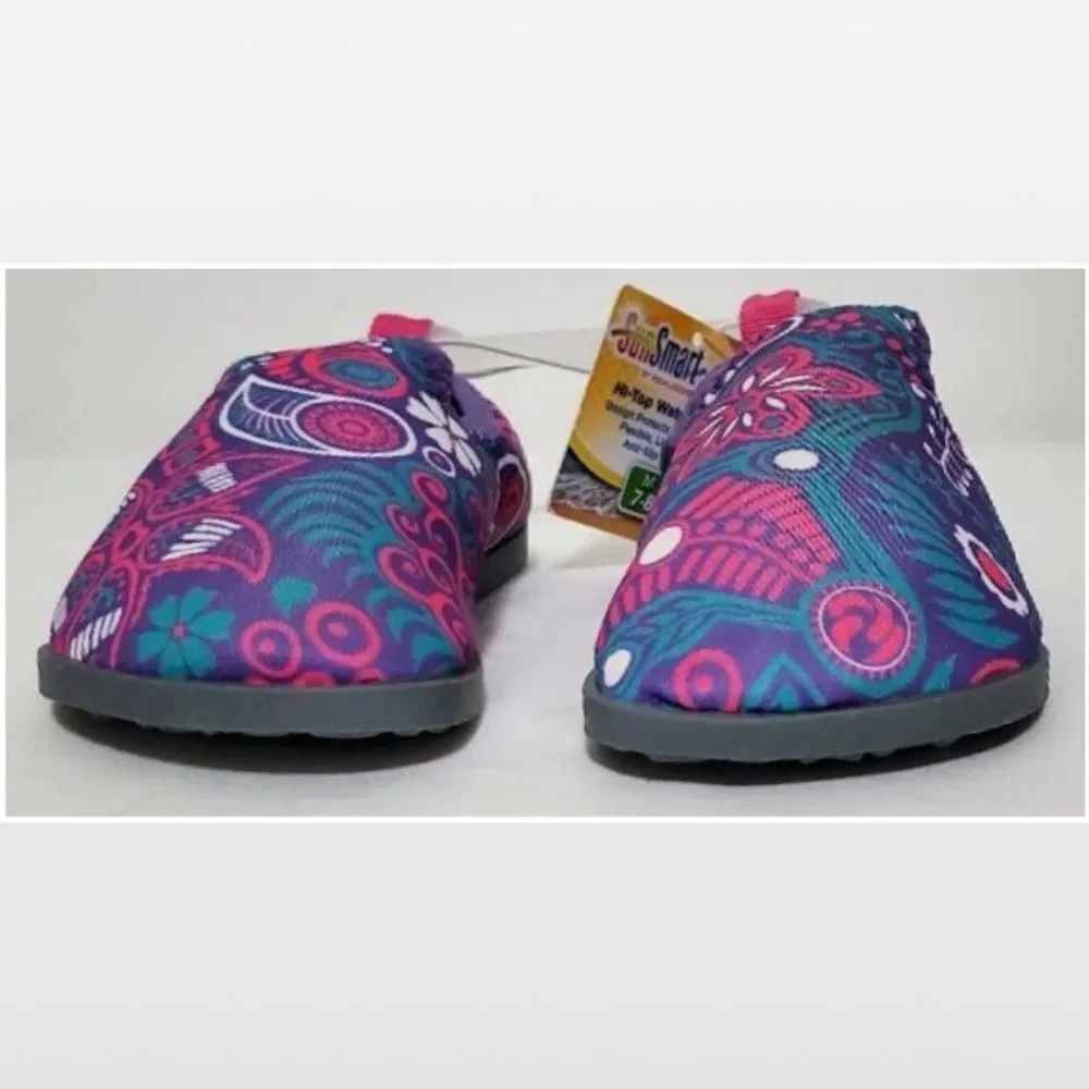 New Aqua Leisure Water Shoes Kid Size 7 8 Purple Floral Slip Ons